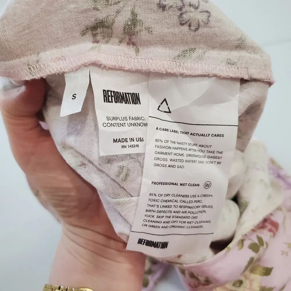 Reformation Jumpsuit Overall Small Pink Floral Wide Leg Garden Cottagecore Linen